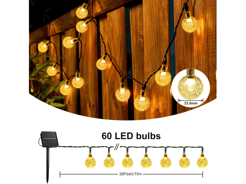  Guirlande de lumières solaires pour extérieur 12m 100leds 8 modes ip65 étanche pour jardin patio mariage fête (blanc chaud)  - Conforama B