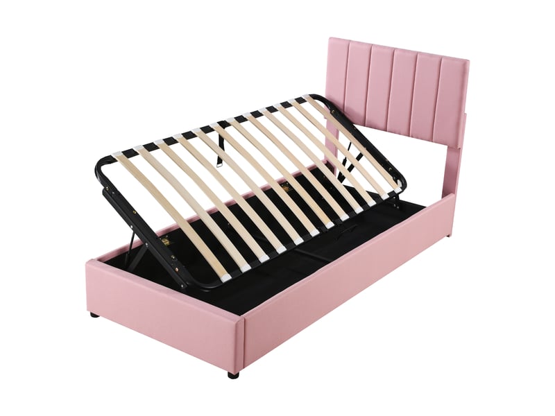  Lit coffre enfant 90x200 cm avec tête réglable, lin, rose, sans matelas  - Conforama A