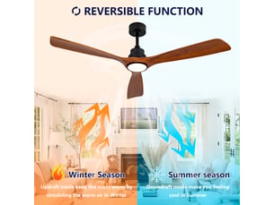 Ventilateur de plafond 152 cm éclairage led 3 couleurs dimmable 3 pales métal et bois noyer et noir réversible 6 vitesses