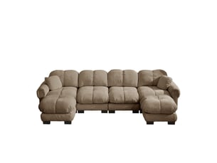 Canapé d'angle modulaire u 4 places en chenille, 2 poufs mobiles, design matelassé, marron, ergonomique