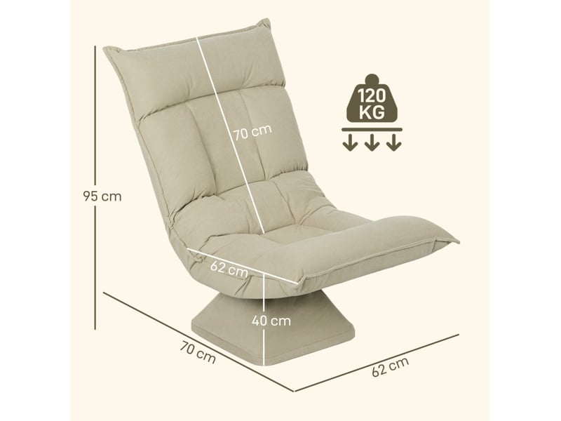  Fauteuil de sol 70x62x95 cm pivotant 360° à dossier réglable beige  - Conforama E