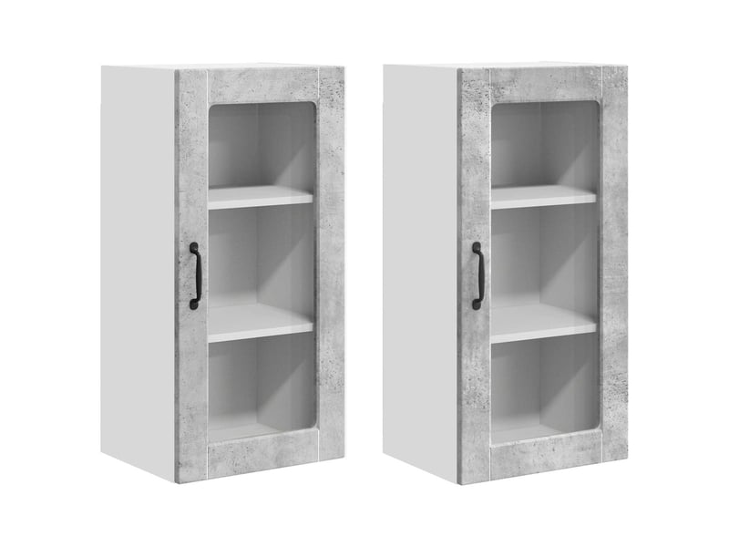 Meuble mural de cuisine, cabinet en verre mural 2 pcs gris béton bois d'ingénierie shl4264 - Conforama A