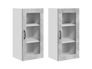 Meuble mural de cuisine, cabinet en verre mural 2 pcs gris béton bois d'ingénierie shl4264