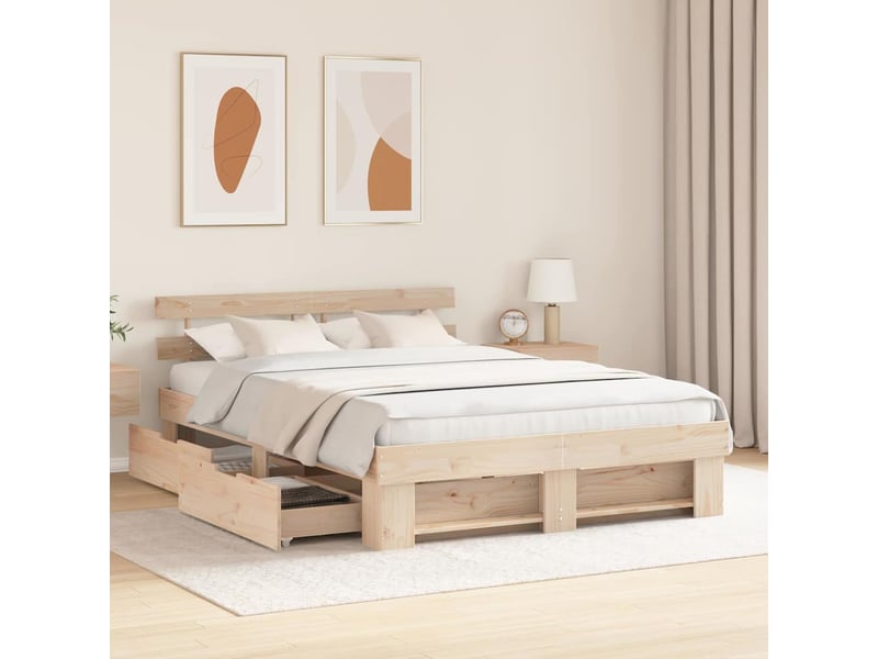  Lit double- lit adulte -  cadre de lit avec tête de lit marron 160 x 200 cm pin massif  - Conforama B
