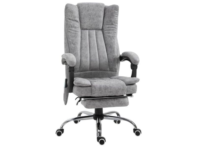 Fauteuil de bureau massant inclinable avec chauffage, repose-pieds, rembourrage épais, gris, 62x67x113-120 cm - Conforama A