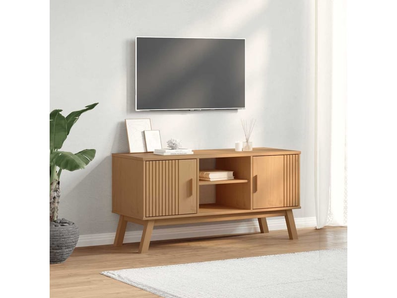  Meuble tv - banc tv - meuble de rangement olden marron 114x43x57 cm bois de pin massif  - Conforama B