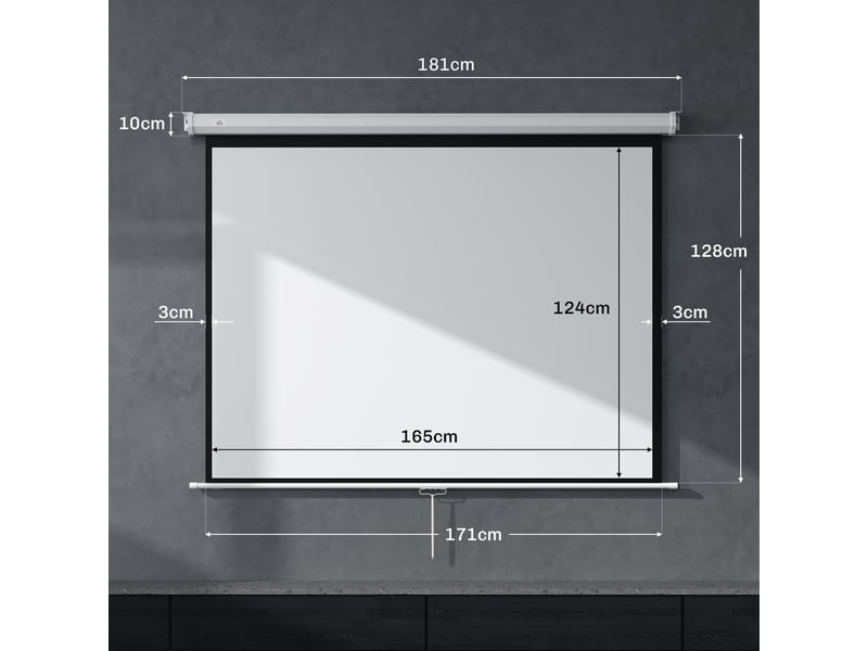  Écran de projection de 84 pouces, écran vidéoprojecteur, 4:3 4k hd, fixation mur ou plafond, blanc, 181l x 8p x 138h cm  - Conforama C