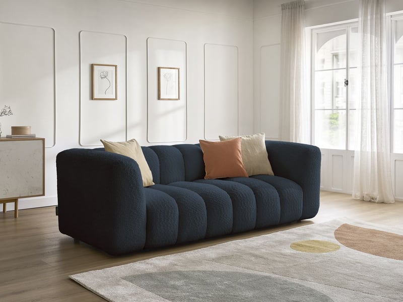  Bobochic canapé droit fixe 3 places talia tissu bouclette bleu foncé TALIA - Conforama B