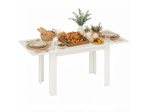 Table de salle à manger extensible pour 6 à 8 personnes avec rallonge, plateau en mélaminé, mdf et acier, blanc