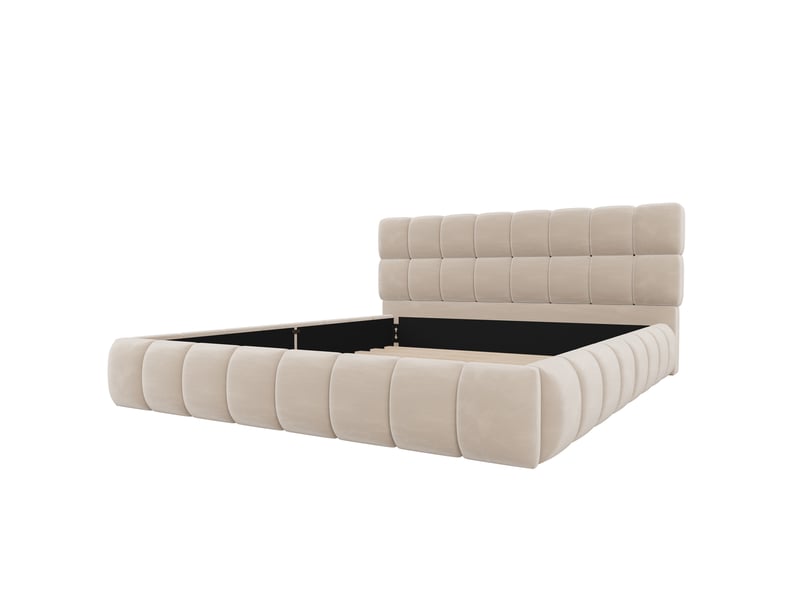  Lit double,140x190 cm,avec tête de lit rembourrée,velours,beige  - Conforama E