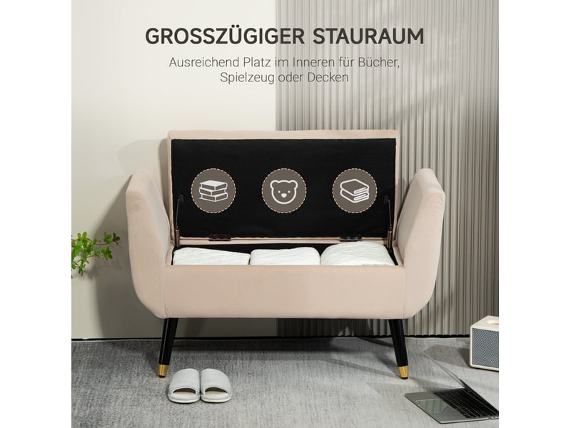  Banquette de rangement 107x42x65 cm avec accoudoirs aspect velours beige  - Conforama D