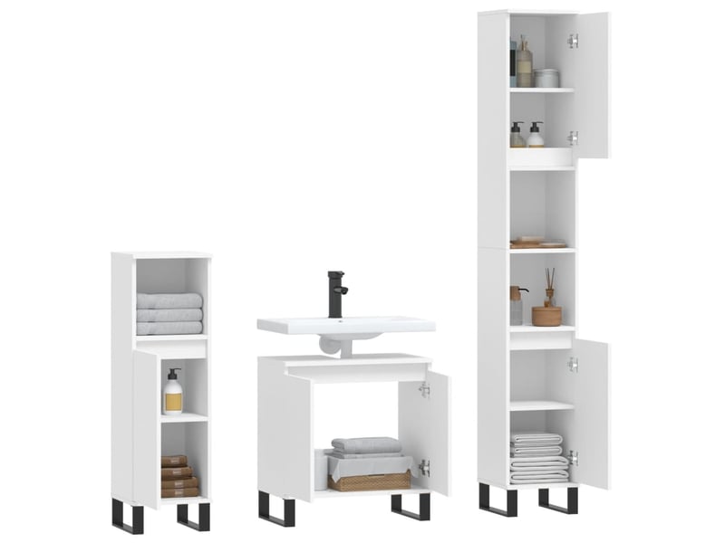 Ensemble d'armoires salle de bain 3 pcs blanc bois d'ingénierie cf63036 - Conforama E