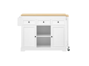 Îlot de cuisine mobile 112x45x92 cm extensible mdf blanc et naturel