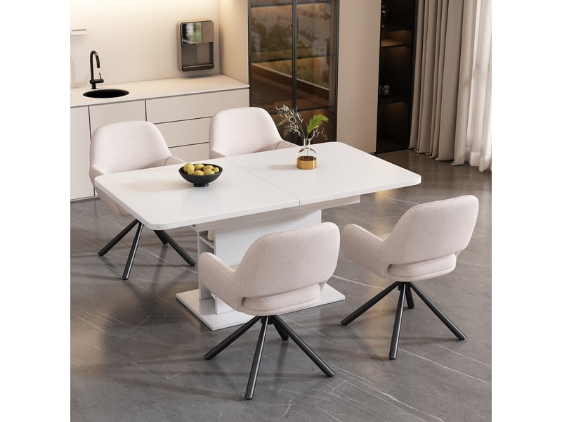  Chaises de salle à manger lot de 4 pivotantes avec accoudoirs  - assise rembourrée, tissu sherpa - blanc  - Conforama B