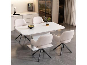 Chaises de salle à manger lot de 4 pivotantes avec accoudoirs  - assise rembourrée, tissu sherpa - blanc
