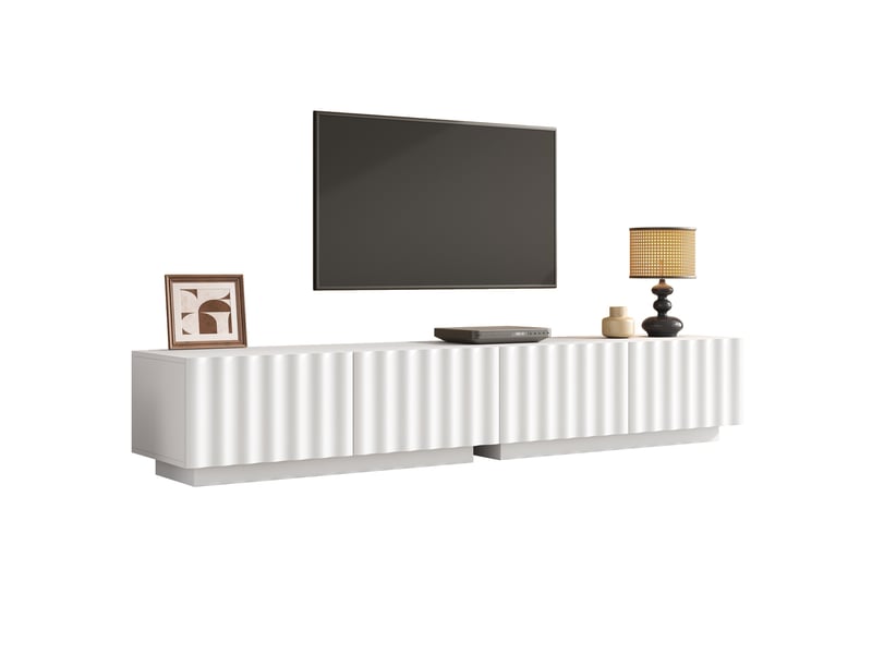  Meuble tv 200x40x35 cm - meuble bas tv avec façade ondulée, grand rangement, ouverture push-to-open, design moderne minimaliste  - Conforama A