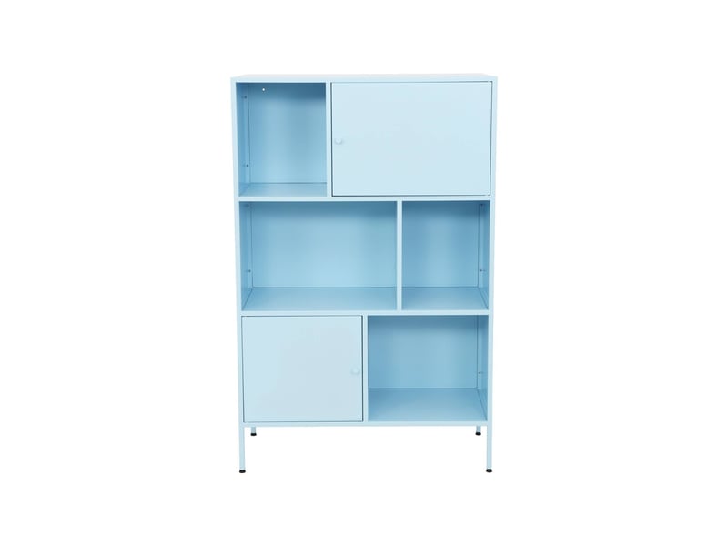 Buffet. Meuble de rangement industriel métal bleu clair 6 compartiments. L 80 x p 35 x h 125cm - oklahoma - Conforama E