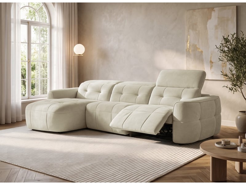  Canapé d'angle relax électrique en tissu beige ferdinand - angle gauche KM7935-M3-BEI - Conforama C