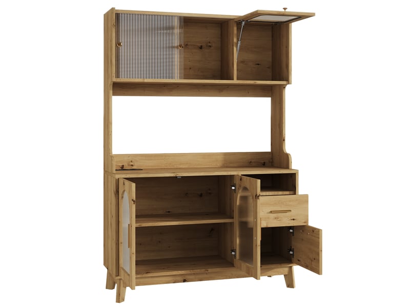  Buffet haut bois avec rangement, prises usb-cusb-a, prise intégrée, meuble salle à manger 120x40x178 cm  - Conforama D