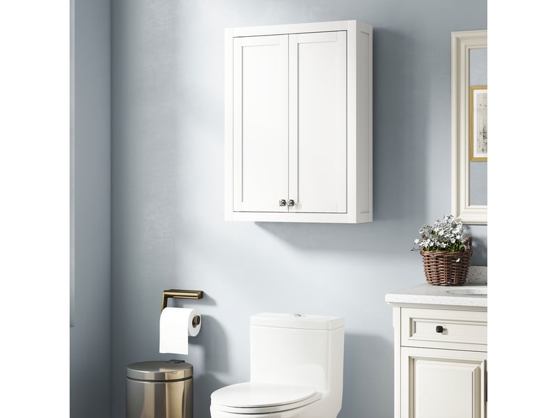  Armoire murale de salle de bain 3 niveaux, meuble de rangement suspendu  2 portes étagère réglable blanc 61 x 20 x 84 cm  - Conforama B