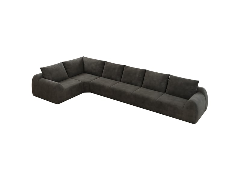  Canapé d'angle panoramique fixe 6 places en velours côtelé gris foncé, grand format pour votre salon  - Conforama A