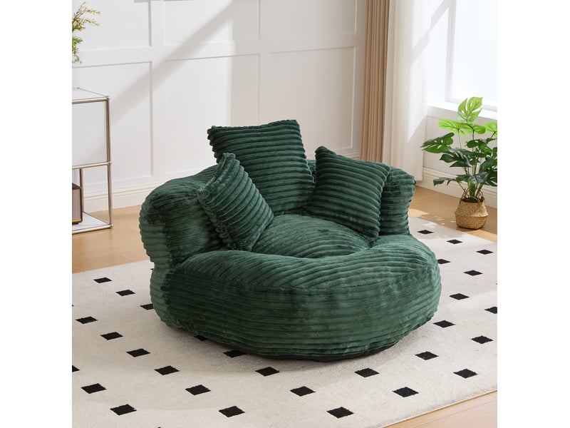  Fauteuil 108x108x52 cm, avec 3 coussins, revêtement en velours côtelé vert émeraude, dossier haut enveloppant, sans montage  - Conforama B