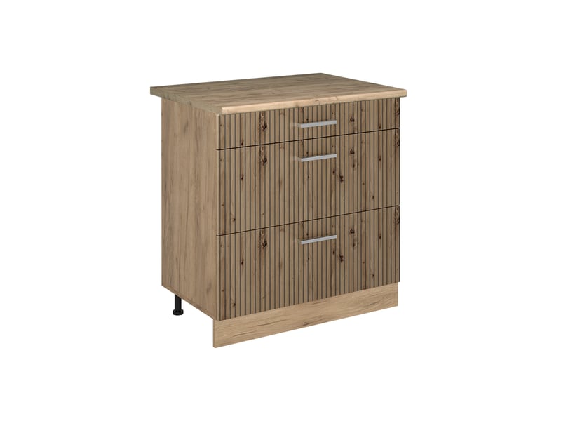  Vicco meuble cuisine, chêne artisanchêne doré, 80cm avec 3 tiroirs plan de travail chêne doré  - Conforama A
