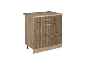 Vicco meuble cuisine, chêne artisanchêne doré, 80cm avec 3 tiroirs plan de travail chêne doré
