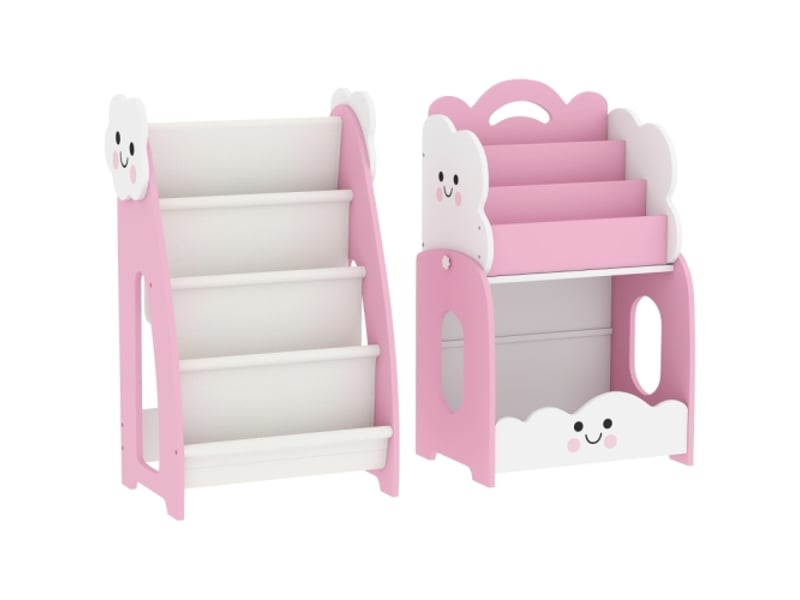  Meuble rangement enfant 3 en 1 rose, bibliothèque modulable, 4 poches, 3 niveaux, table de chevet  - Conforama A