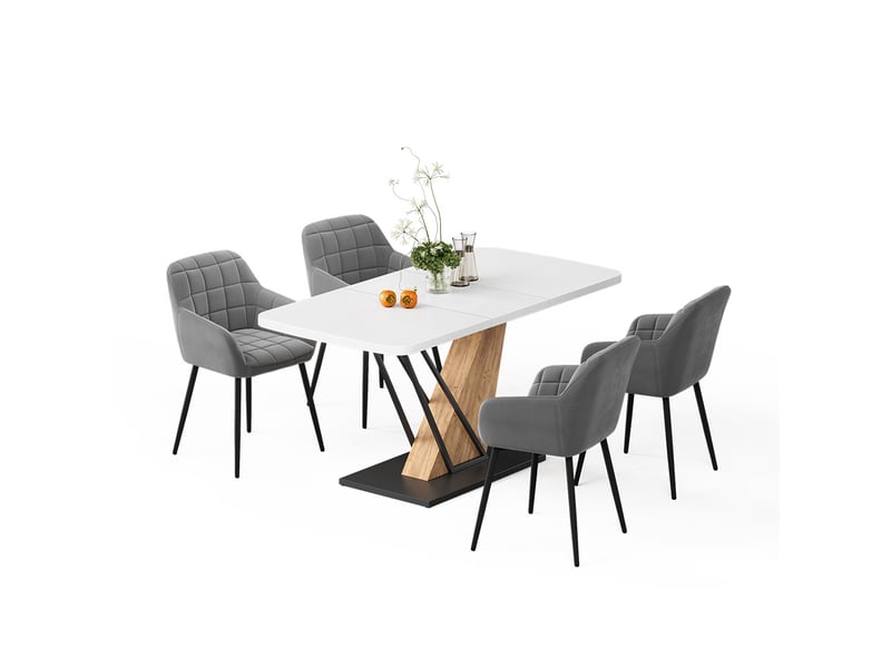  Vicco ensemble de table à manger, blancchêne de force doré, 120x80cm avec 4 chaises de salle à manger  - Conforama E
