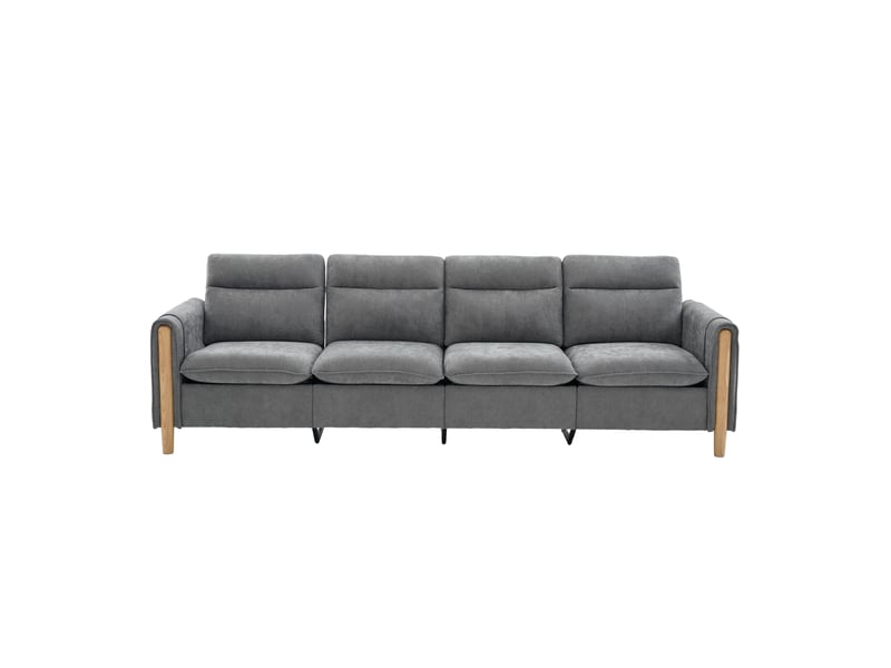  Canapé en u 4 places en chenille gris clair avec 2 poufs et rangement intégré sous les poufs  - Conforama A