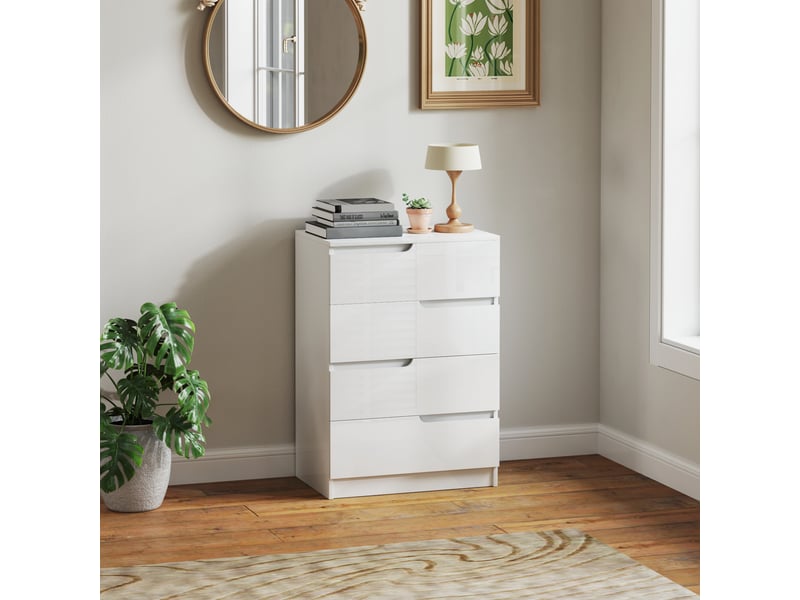  Commode moderne, armoire, 4 tiroirs, bois, dispositif anti-basculement, patins de protection, blanche  - Conforama C