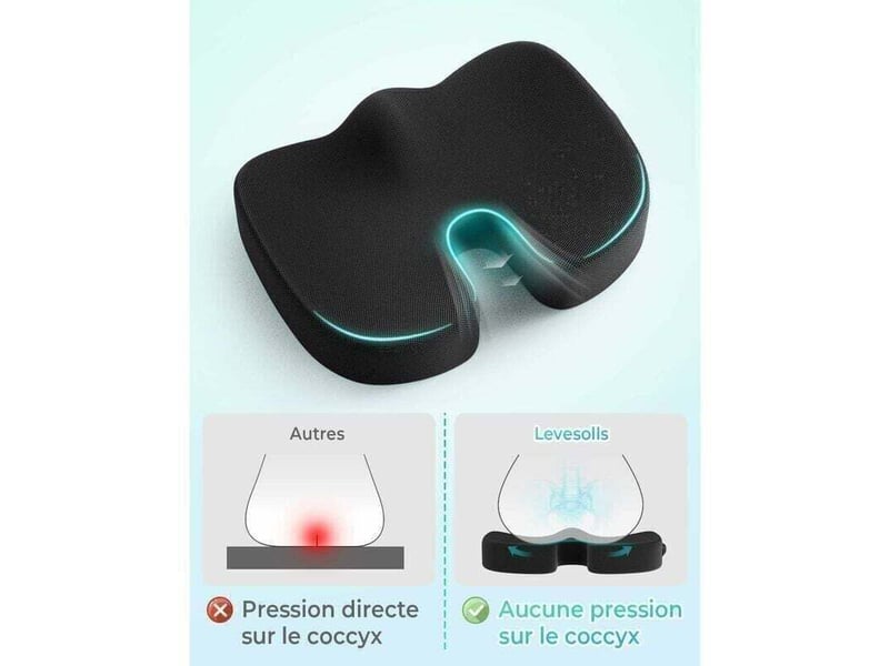 Coussin coccyx coussin de siège en mousse à mémoire coussin ergonomique pour bureau voiture fauteuil roulant - Conforama D