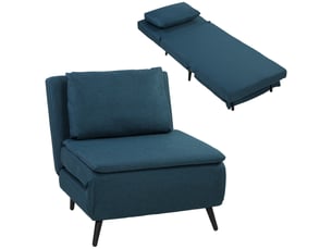 Fauteuil convertible 1 place en tissu aspect lin bleu 75x88x78 cm