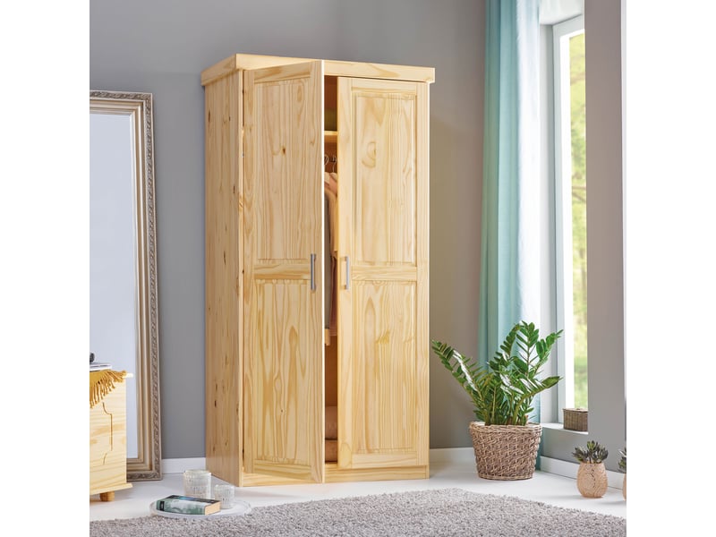  Armoire 2 portes 95 cm en pin massif naturel - chamonix  - Conforama C