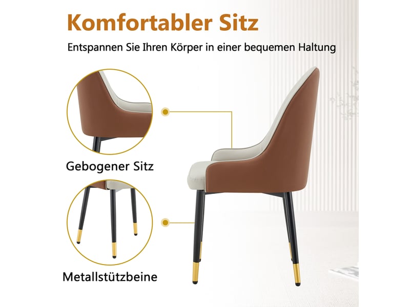  Lot de 2 chaises de salle à manger,47,3x44x91 cm,similicuir,gris chaud et marron  - Conforama E