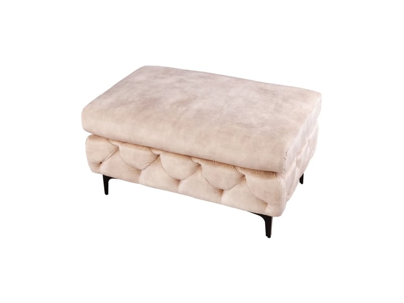 Pouf velena champagne capitonné – pouf baroque en velours avec pieds métal noirs - Conforama A
