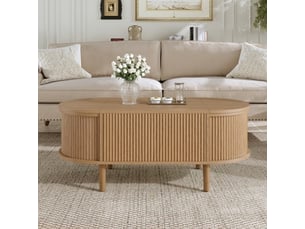 Table basse ovale réglable avec rangement – style vintage, salon, pieds bois massif, meuble multifonction