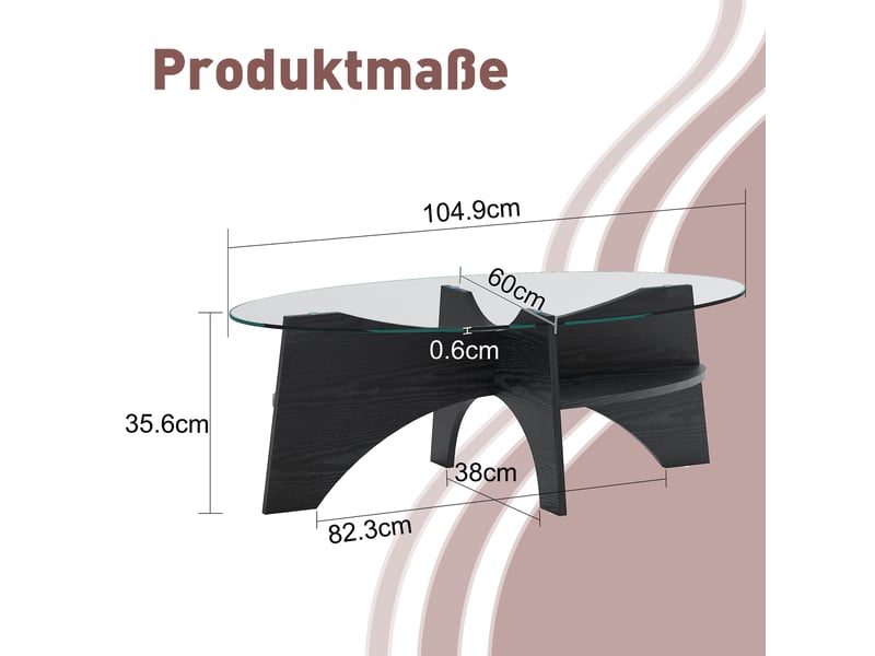  Table basse ovale en verre de sécurité avec plateau transparent et piètement fendu en mdf pour salon, 104,9 × 60 × 35,6 cm  - Conforama D