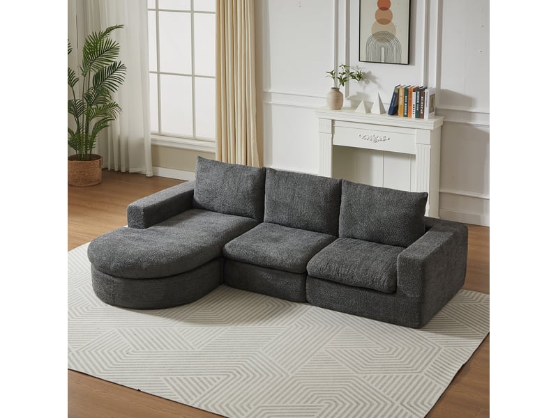  Canapé d'angle modulable modenvie 3 places en chenille gris avec méridienne réversible 250 x 160 x 80 cm  - Conforama B