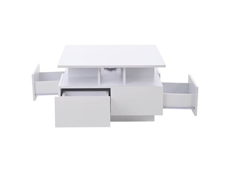  Table basse avec 4 tiroirs et led, structure 3 niveaux, finition brillante, pour salon, en panneau de particules, 70 × 70 × 40 cm, blanc - uvrion  - Conforama A