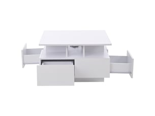 Table basse avec 4 tiroirs et led, structure 3 niveaux, finition brillante, pour salon, en panneau de particules, 70 × 70 × 40 cm, blanc - uvrion