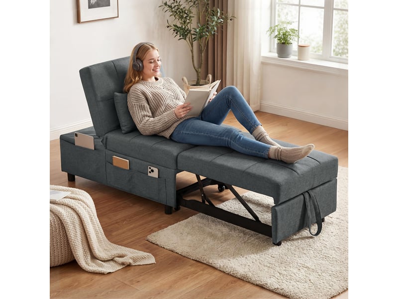  Fauteuil convertible 1 place en tissu gris 65,5x104x81 cm  - Conforama B