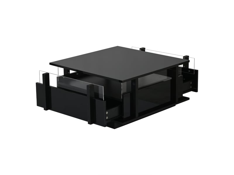  Table basse carrée 70x70x35 cm - finition laque brillante noire - led intégrée - 2 tiroirs - rangements acrylique - structure panneaux de particules - noir BUYDEEMEUS - Conforama A