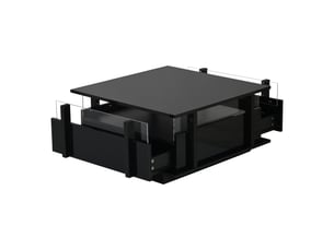 Table basse carrée 70x70x35 cm - finition laque brillante noire - led intégrée - 2 tiroirs - rangements acrylique - structure panneaux de particules - noir
