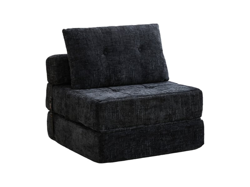 Fauteuil convertible pliant avec fonction couchage, dossier et coussins, gain de place, en tissu noir 79 × 79 × 57 cm - Conforama A