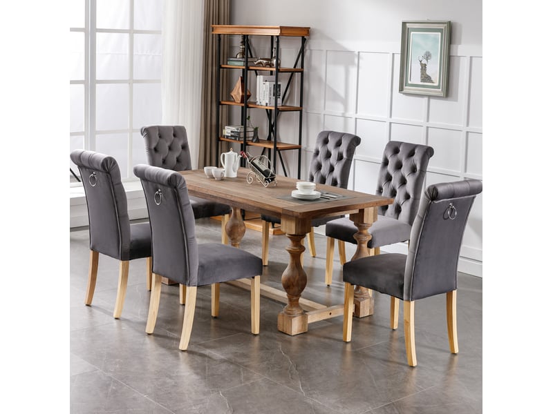  Chaises de salle à manger 6 pièces, ressorts en s et pieds en chêne, velours gris  - Conforama B