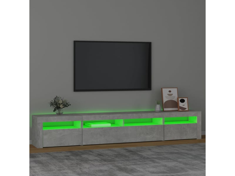  Meuble tv - banc tv - meuble de rangement avec lumières led gris béton 240x35x40 cm  - Conforama D