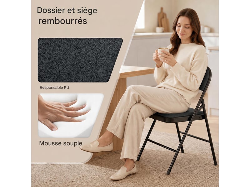  Lot de 4 chaises pliantes en similicuir et acier noir 45 x 46 x 78 cm  - Conforama E