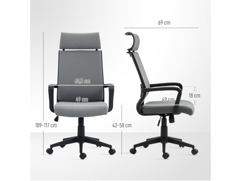  Chaise de bureau ergonomique en fausse laine gris foncé, appui-tête, accoudoirs, inclinable, réglable en hauteur  - Conforama C